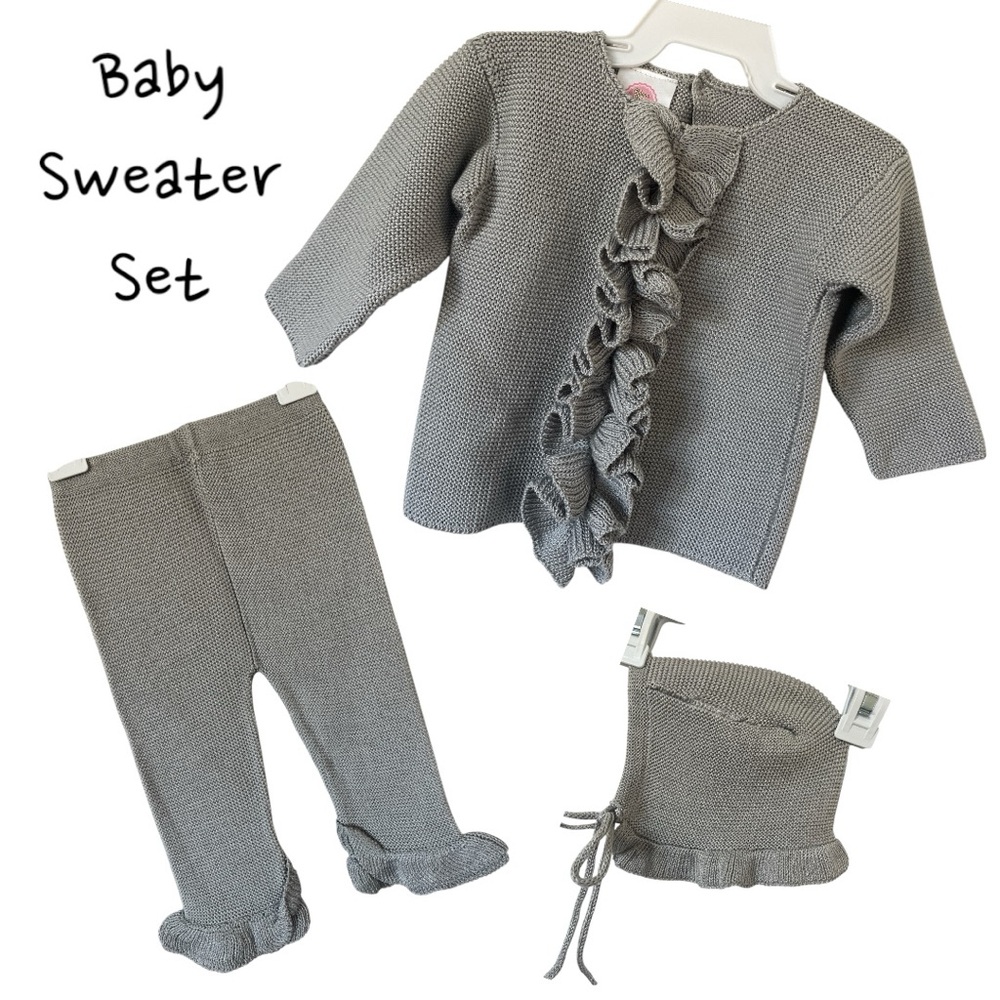 Gray Ruffled Baby Sweater Set